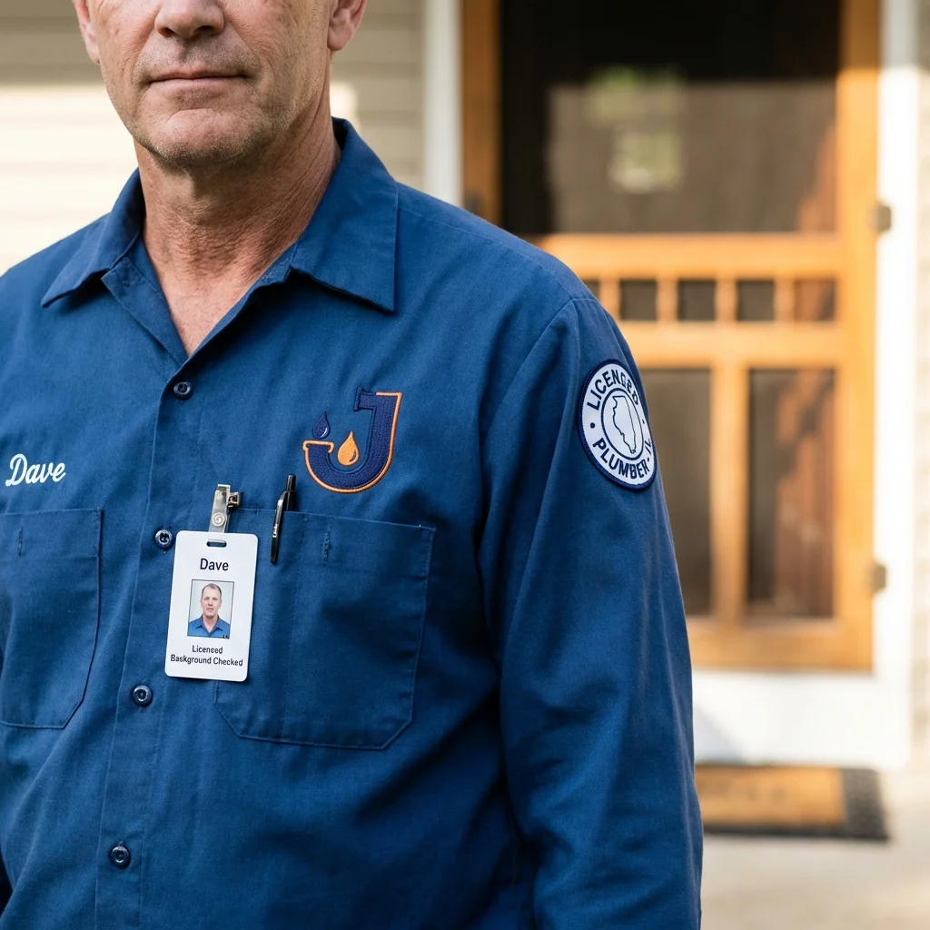 Licensed plumber showing ID badge in Goldthwaite, TX