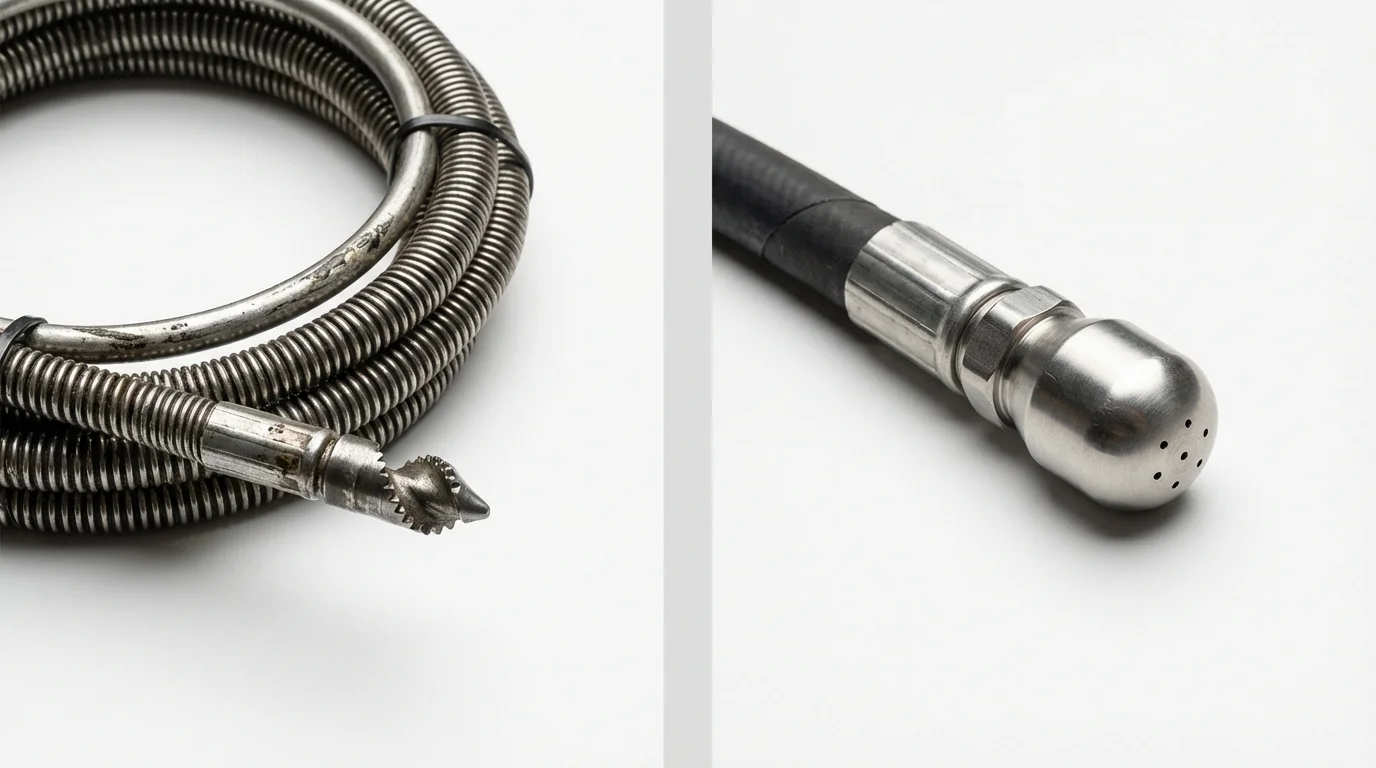 Drain snake cable and hydro jetting nozzle used for drain cleaning in Goldthwaite, TX